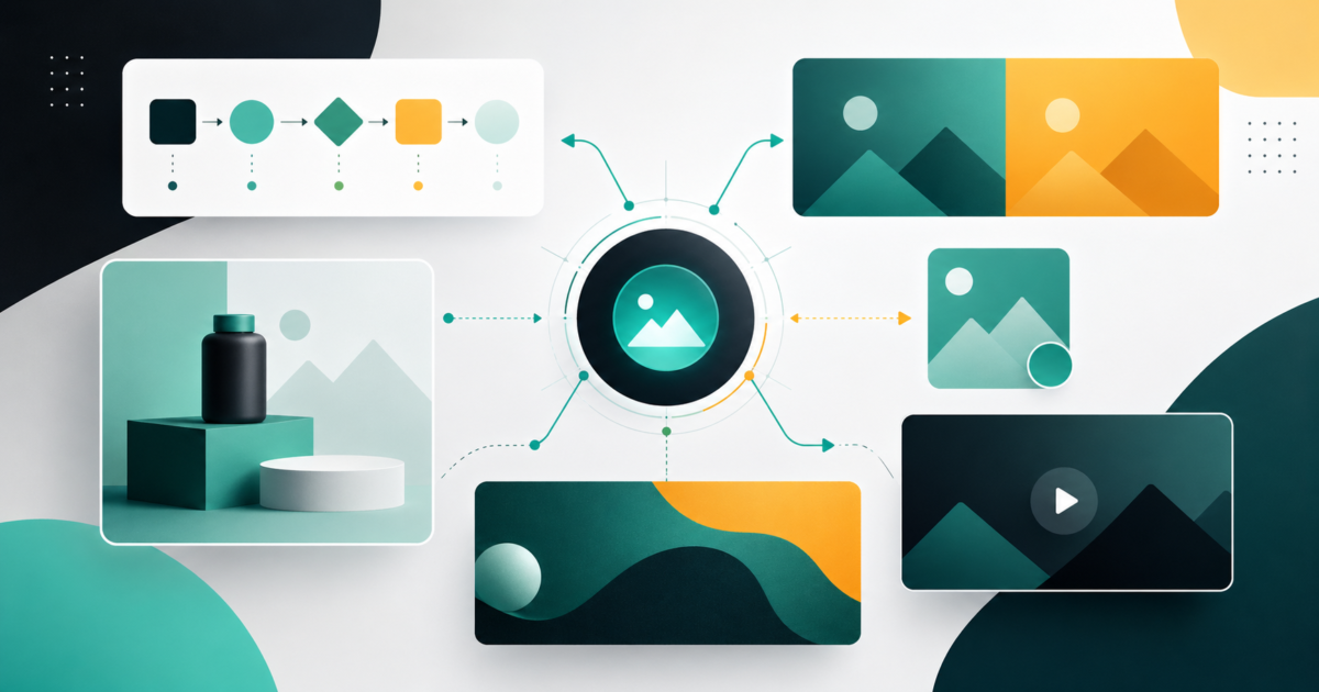 Abstract visual workflow showing generated image formats for a WordPress post